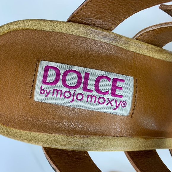 Dolce by Mojo Moxy Tan Chunky Sandals Stacked Heel Ankle Strap Women's S… - Picture 13 of 15